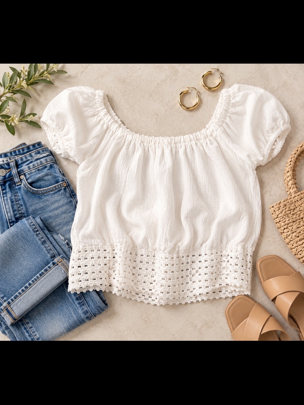 Source Unknown White Womens Crop Top with Elastic Waist